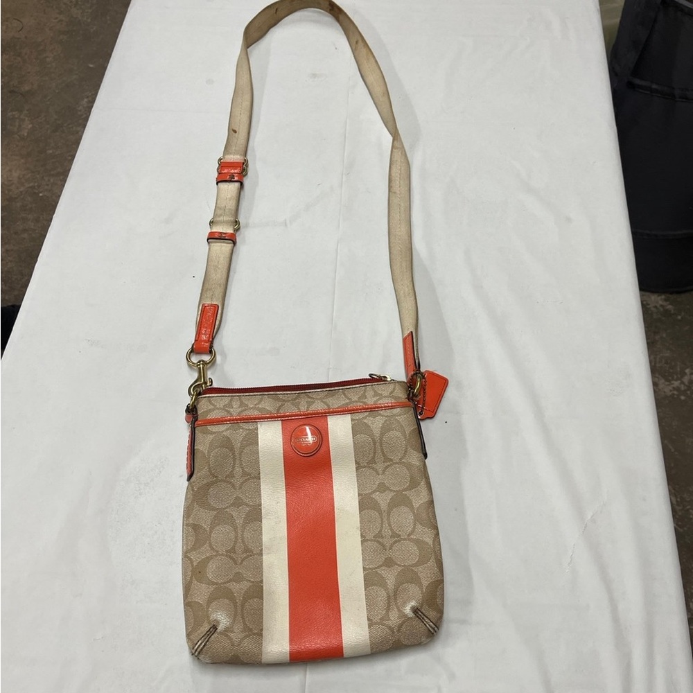 Signature Beige and Orange Crossbody Bag